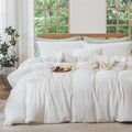 MILDLY White Textured Duvet Cover Set 3pcs Dual Zipper Queen
