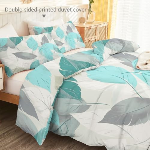 Soft Microfiber Duvet Cover Light Gray - Plants Gradient Leaves