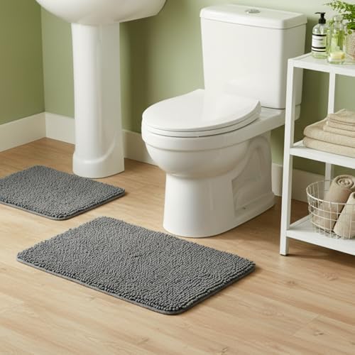 Tinideya 2 Pcs Bathroom Rugs Thick Soft Plush Absorbent Chenille, TPR