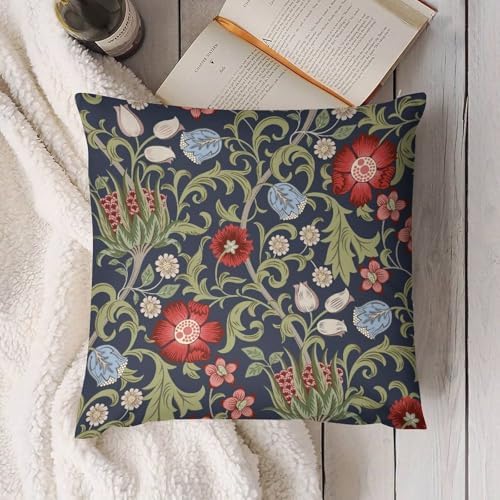 William Morris Flower Pillow Covers Set of 2, Vintage Red Flower Green