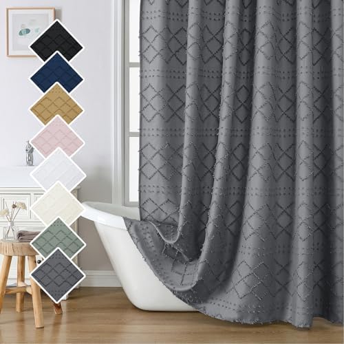 Lecloud Grey Fabric Shower Curtain 72x72 Inches, Clip Jacquard