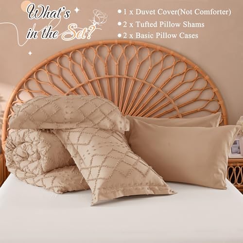 Manyshofu Taupe Tufted Duvet Cover Set, 5 Piece Boho King Bedding