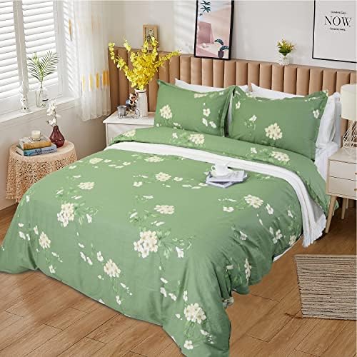 Helthep Vintage Sage Green Floral King Size 3pcs 100% Cotton Duvet