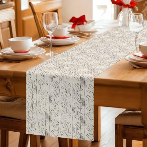 Cream Beige Boho Table Runner 120 Inches Long, Rustic Minimalist