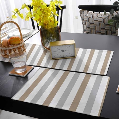 Modern Art Table Runner and Placemats Set of 4 Gray Light Brown