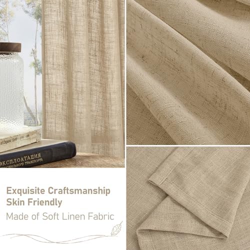 LAMIT Sheer Linen Curtains 96 inches Long 2 Panels Set for Bedroom