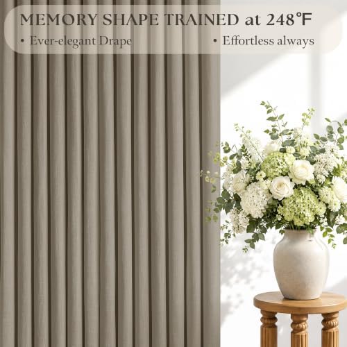 Taupe Pinch Pleated Semi Sheer Linen Curtain 96 Inch Long for Living