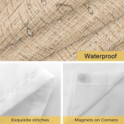 Light Tan Linen Weave No Hook Shower Curtain with Snap in Liner