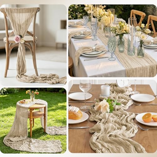 YMHPRIDE 12 Pack Beige Cheesecloth Table Runner 17x108in Gauze Table