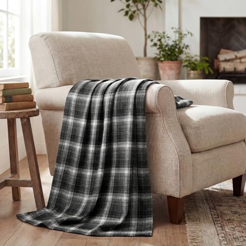 Horaldaily Black Grey Plaid Decorative Throw Blanket 60x80