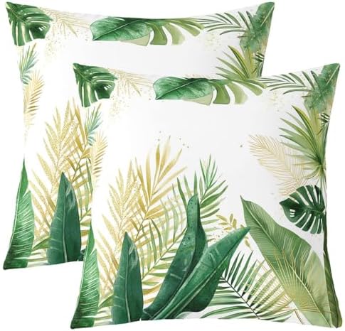 Feelyou Palm Leaf Throw Pillow Covers 22"x22" Set of 2 Tropical Leaves