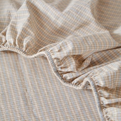 LweiPsqlin 100% Cotton Fitted Sheet Twin XL Size, Taupe Gray Gingham