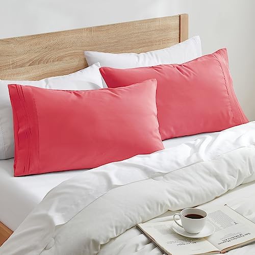 Nestl Coral Pink Pillow Cases Queen Size Set of 2, Soft Queen Pillow