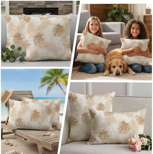 Beige Palm Trees Tropical Outdoor Pillow Covers 18x18 Set of