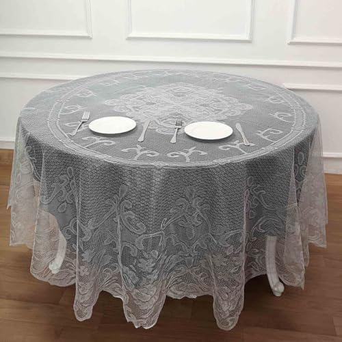 Tableclothsfactory 90" Ivory Premium Lace Round Tablecloth for Banquet