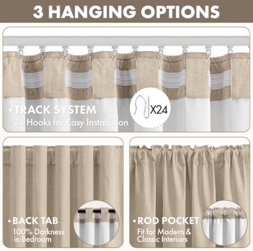 MIULEE 100% Blackout Linen Curtains for Bedroom 40W x 84L Oatmeal 2