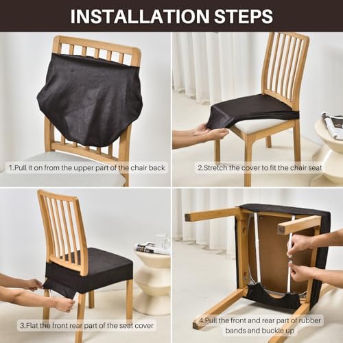 SearchI Dining Chair Seat Covers, Rear Covered(Beige Flower, 6pcs)
