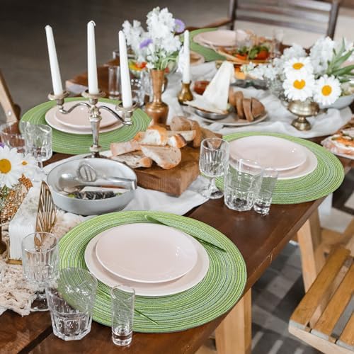 12 Pcs 12 Pcs Round Placemats 14.2 Inch Woven Braided Placemats, Sage