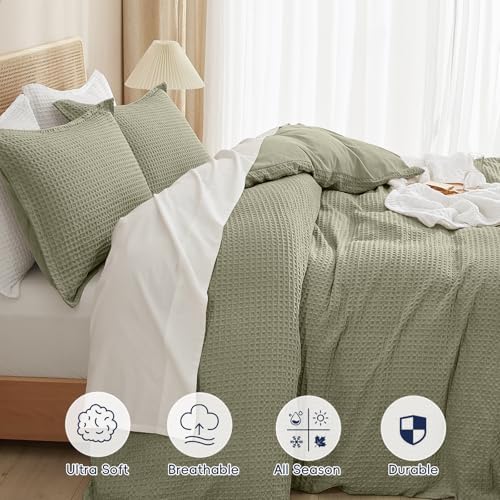 PHF Waffle Duvet Cover King, Ultra Soft & Breathable, 104"x90", Dusty
