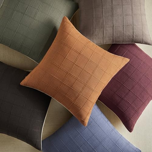 ZeeMart Linen Checked Throw Pillow Covers Set of 2, 22x22 Inch Cocoa