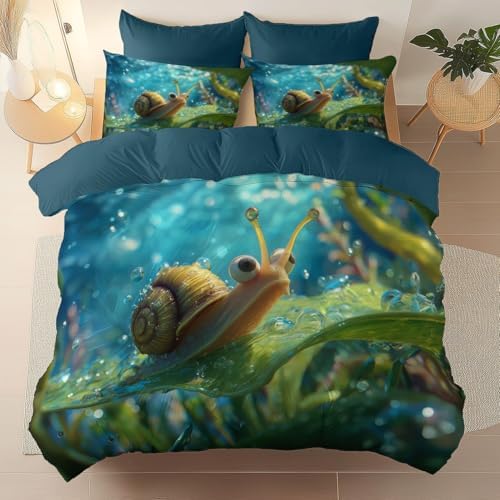 Duvet Cover Set King, 3pc Reversible Nature Animals Snails Printed