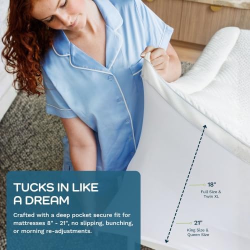 Olive + Crate Bamboo Mattress Topper, Queen Size Pillow Top Pad, 60"x