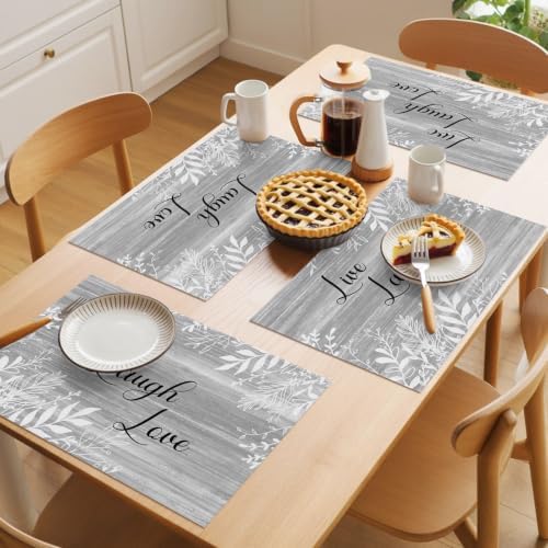 Leaves Placemats Set of 8, Rustic Minimalist Leaf Floral Botanical