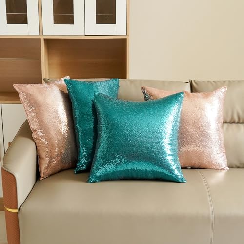 Poise3EHome 20x20inches Teal Throw Pillow Covers Sequin Decorative