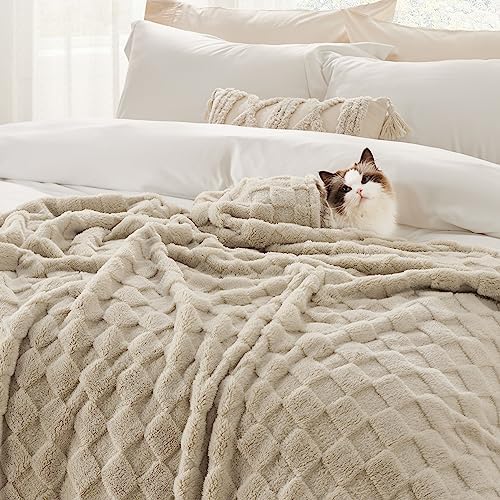 Bedsure Fleece King Blanket(White & Beige)