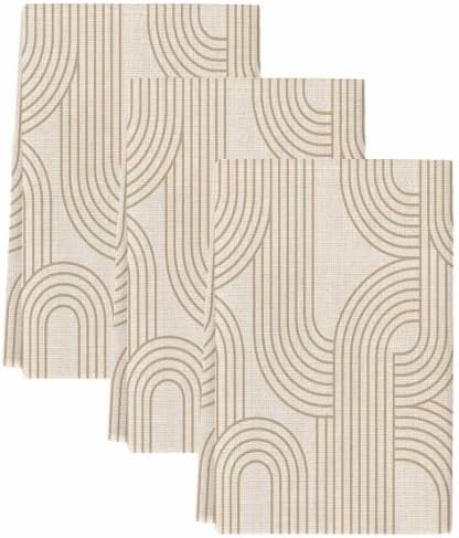 Beige Stripes Kitchen Towels Set of 3, Absorbent Dish Towels for