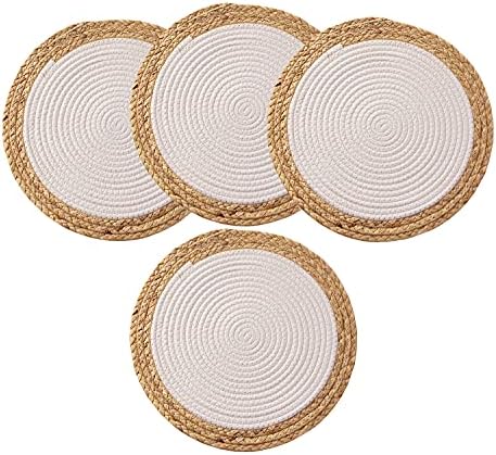 Fennco Styles Hand-Woven Rattan Cotton Rope Placemats 14-Inch Round