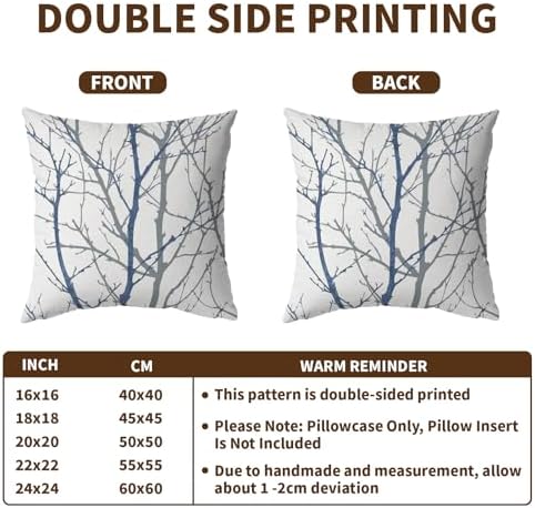 Navy Blue Gray Tree Pillow Covers 22x22 Inch Grey Blue Branch Print
