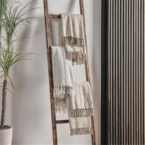Pemberly Row Cotton Linen Throw Blanket, 50"x70", Ivory/Gray