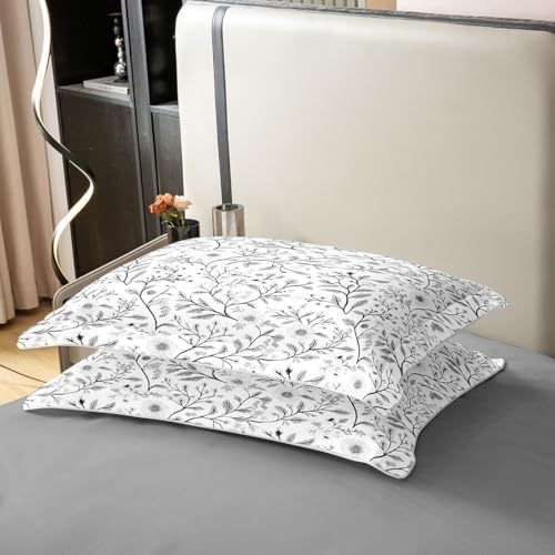 Erosebridal Gray Floral Printed 100% Cotton Duvet Cover Cute Floral