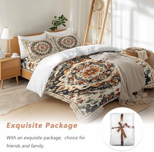 Bohemian Floral Duvet Cover Set Queen Size,Breathable Bedding Set with
