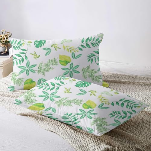 INFLAG Duvet Cover Green Botanical Leaf Printed Reversible, Bedding