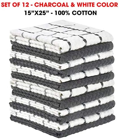 Gray & White Kitchen Dish Towels, 100% Cotton Dobby Weave Terry Towel