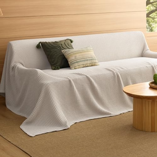 Bedsure Lightweight 100% Cotton Waffle Blanket, Oversized King, Linen