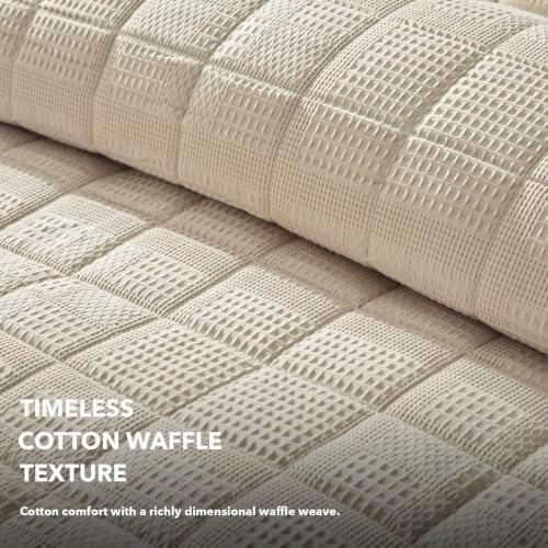 LEAONME 3Pc Quilt Set Cotton Waffle Oversized Cal King Blanket