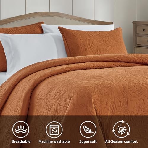 BOURINA Ultrasonic Orange Queen Quilt Set 3-Piece Bedding Set
