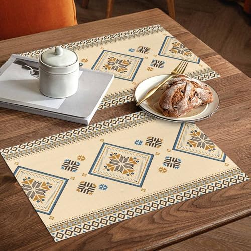 Placemats Set of 8, Beige Khaki Boho Woven Placemat, Linen Place Mats