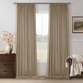 Light Brown Pinch Pleated 100% Blackout Linen Bedroom 96 Inch Curtains