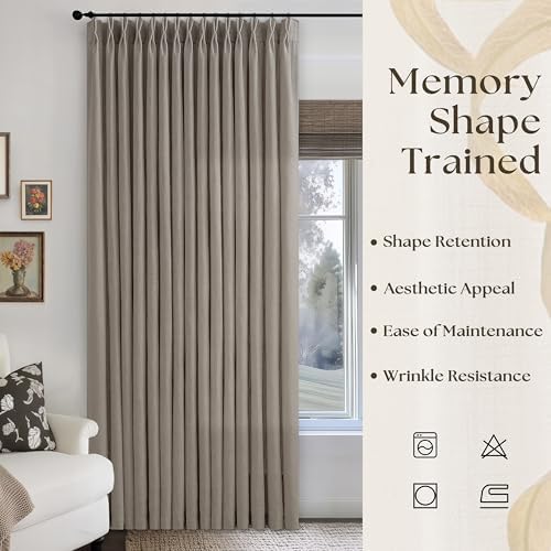 Greige Pinch Pleated Linen Curtains 108 Inch Long 100 Inch Wide 1