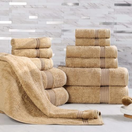 Highly Absorbent Solid Egyptian Cotton Bath Towels Set of 12 - Toast