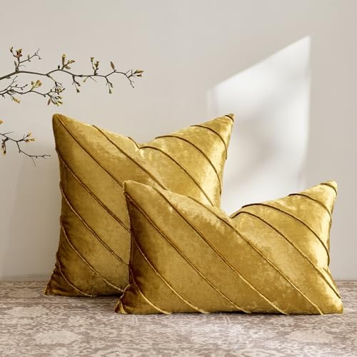 GIGIZAZA Decorative Gold Velvet Stripe Throw Pillow Covers 20x20 Set
