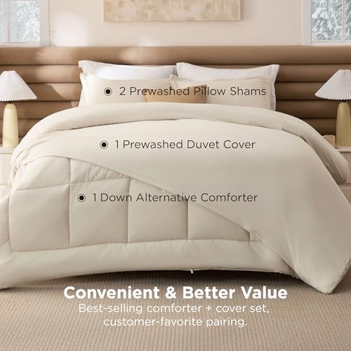 Bedsure Beige King Size Comforter Set 4 Pieces Prewashed Soft Bedding