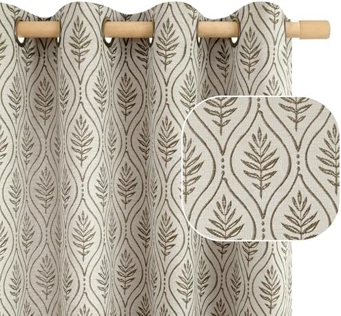BGment French Country Brown Leaf Jacquard Curtains 96 Inch 2 Panels