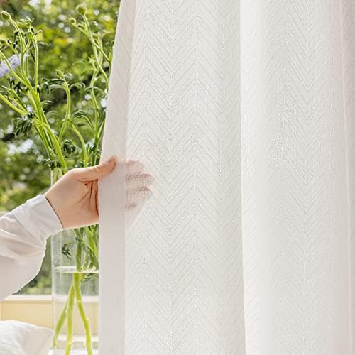 LETAU Sheer Off White Curtains 96 inches Long, Pinch Pleated Fish Bone