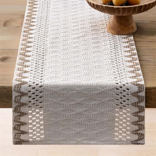 ZeeMart Macrame Side Trim Boho Woven Table Runner, Jute 12x108 Inch