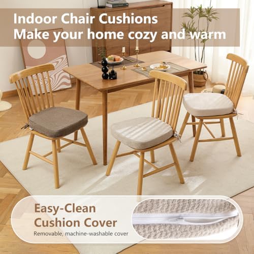 Chair Cushions for Dining Chairs, Washable Chair Pads, Beige, 4 Pack
